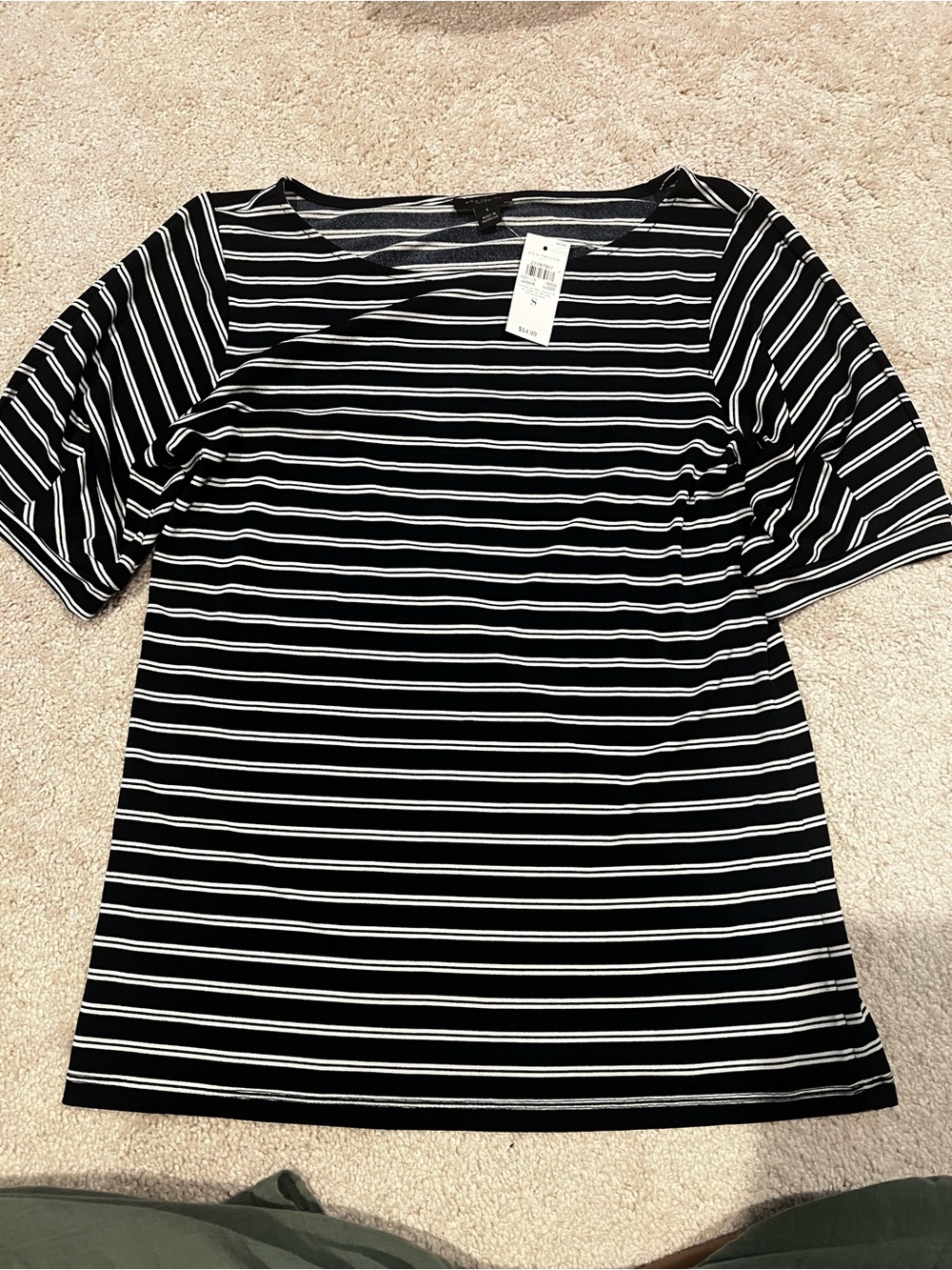 Ann Taylor Black & White Striped Boatneck Short Sleeve Top